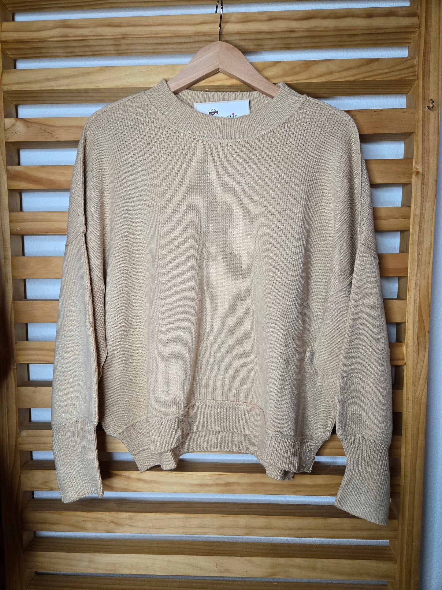 knit sweater, balloon sleeve sweater, crew neck top, ribbed knit, soft knitwear, casual pullover, women’s spring top, cozy sweater, high low hem, breathable sweater