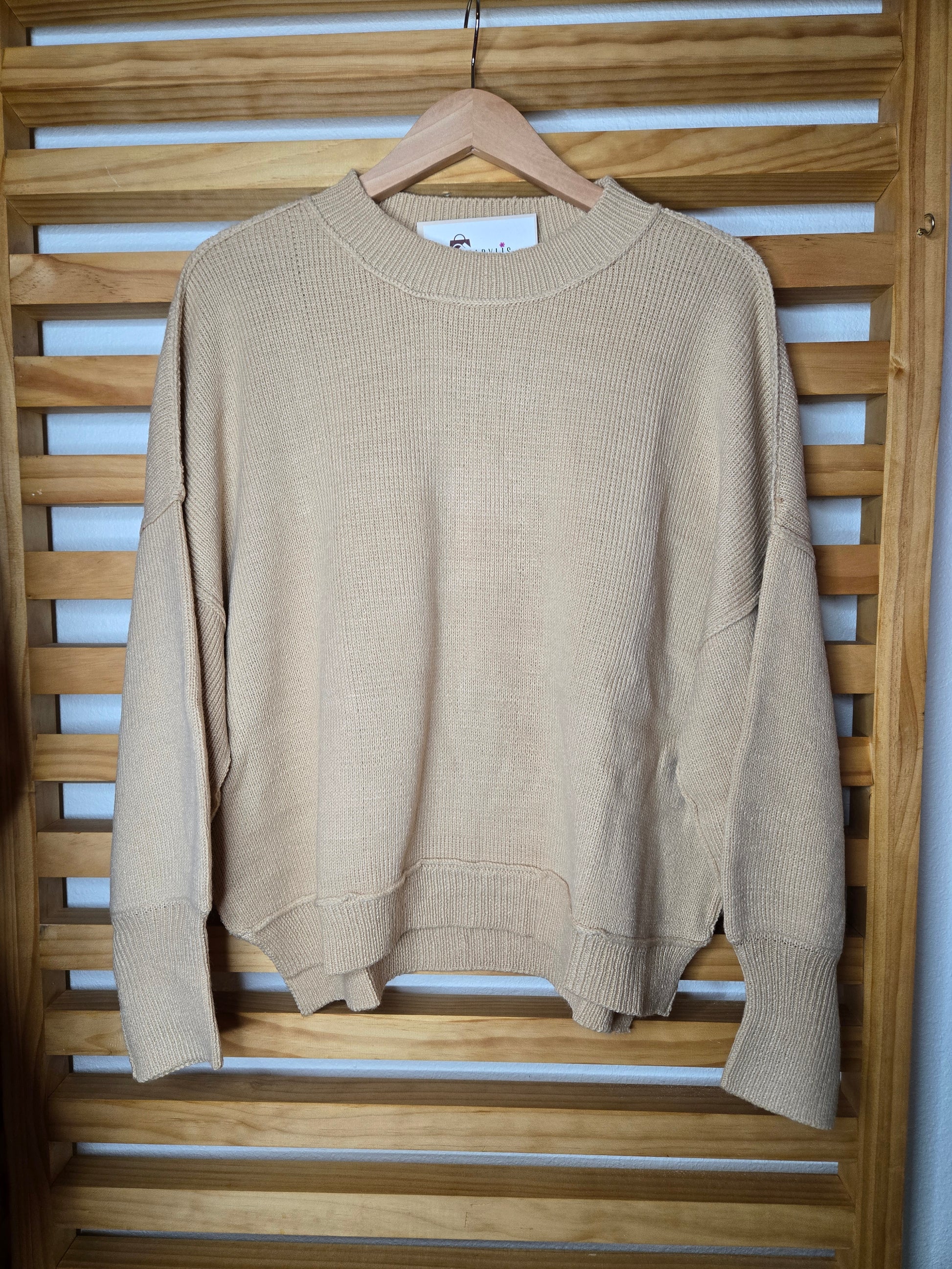 knit sweater, balloon sleeve sweater, crew neck top, ribbed knit, soft knitwear, casual pullover, women’s spring top, cozy sweater, high low hem, breathable sweater