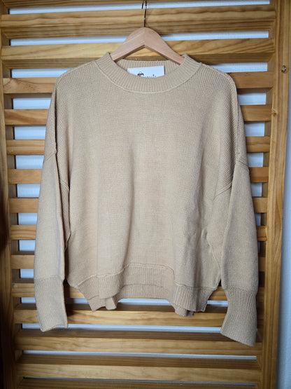 knit sweater, balloon sleeve sweater, crew neck top, ribbed knit, soft knitwear, casual pullover, women’s spring top, cozy sweater, high low hem, breathable sweater