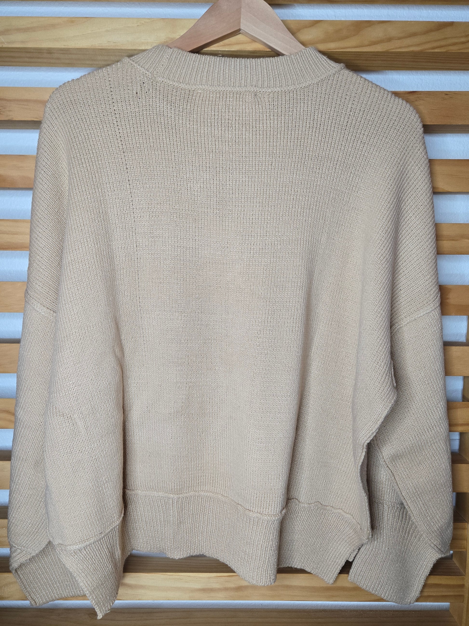 knit sweater, balloon sleeve sweater, crew neck top, ribbed knit, soft knitwear, casual pullover, women’s spring top, cozy sweater, high low hem, breathable sweater