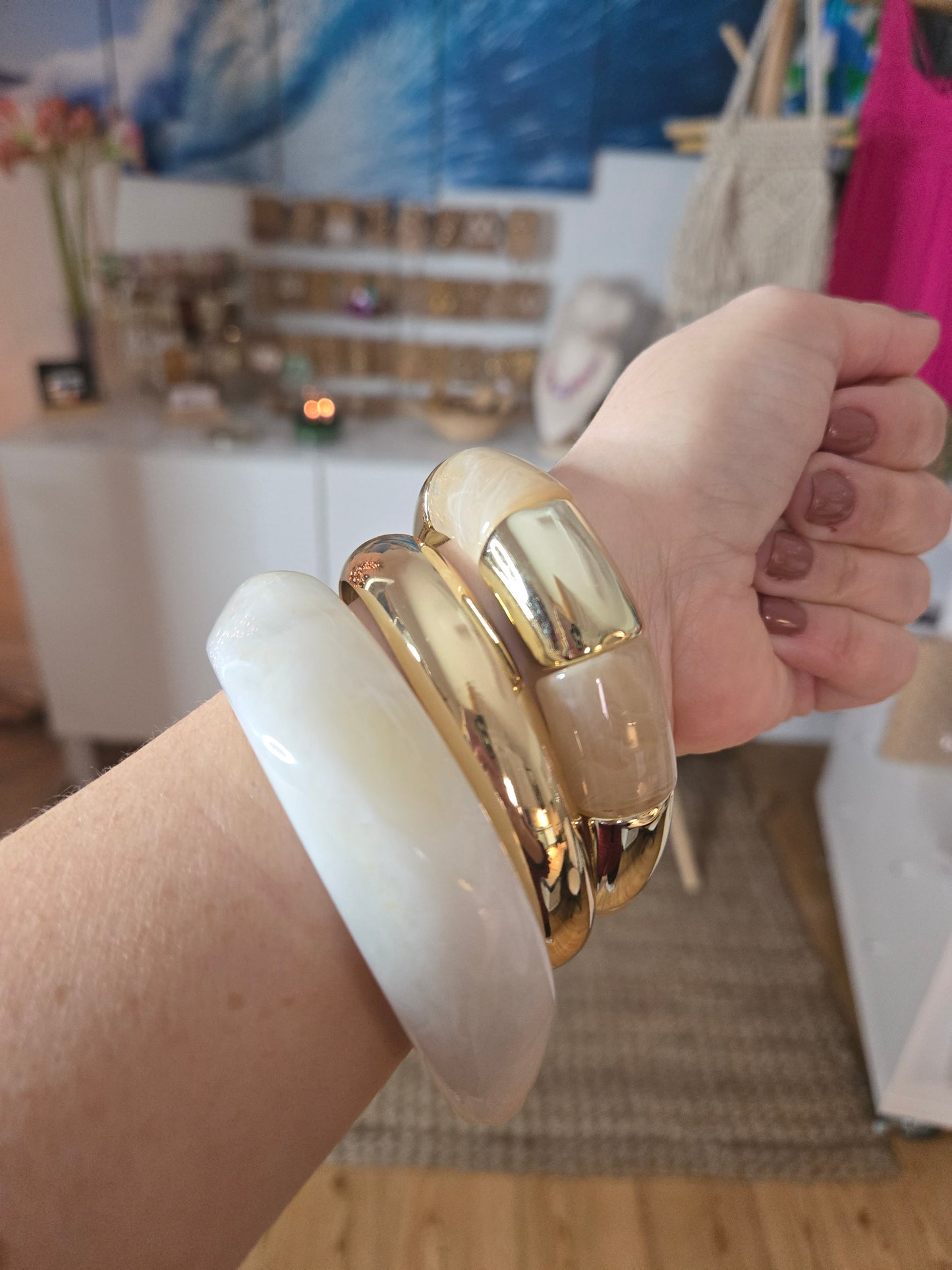 Marble Resin Bangles & Beads Bracelet Trio — Stylish Bracelet Set