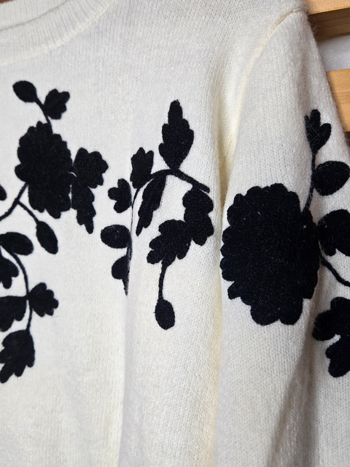 floral knit sweater, round neck sweater, cozy knit, feminine sweater, fall knitwear