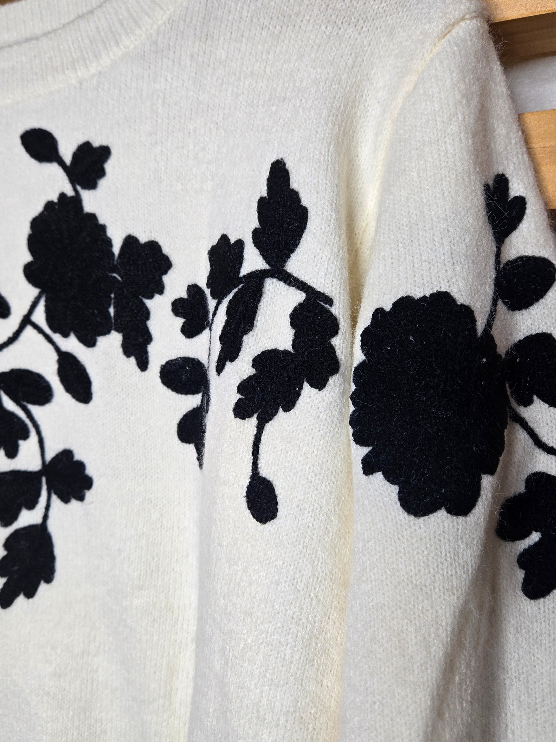 floral knit sweater, round neck sweater, cozy knit, feminine sweater, fall knitwear