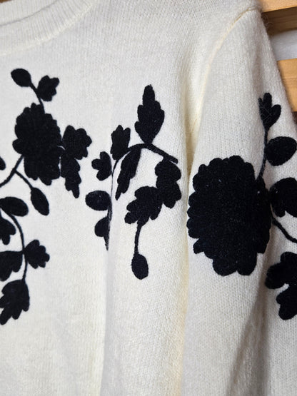 floral knit sweater, round neck sweater, cozy knit, feminine sweater, fall knitwear