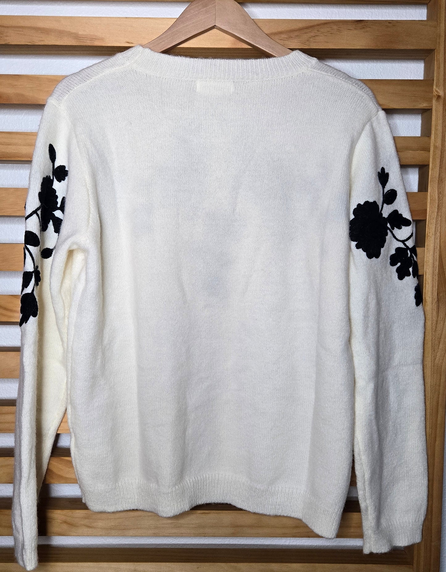 floral knit sweater, round neck sweater, cozy knit, feminine sweater, fall knitwear