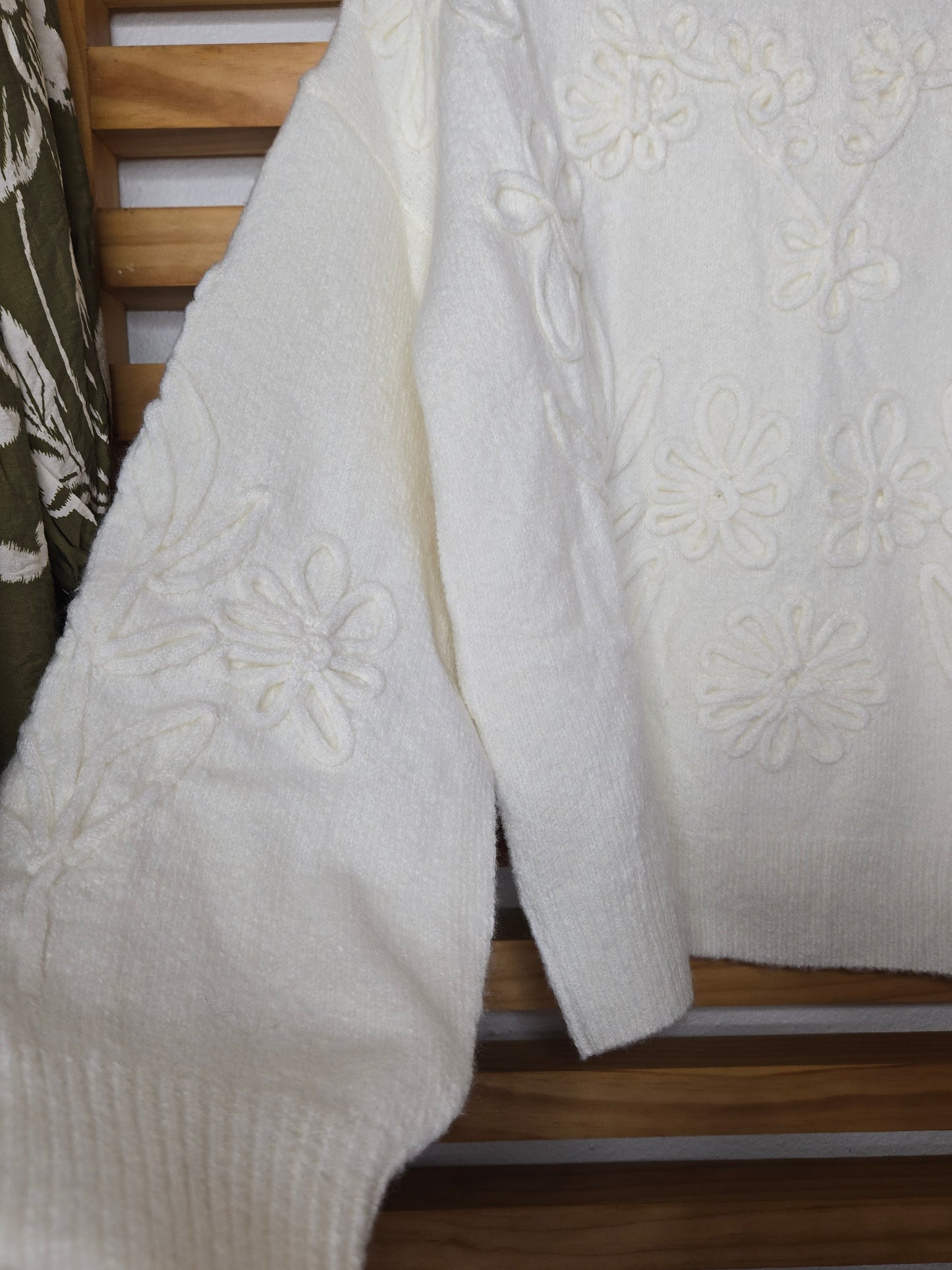 ivory sweater, knit sweater, floral knit, textured sweater, cozy sweater, women knitwear, feminine style, fall sweater, winter sweater