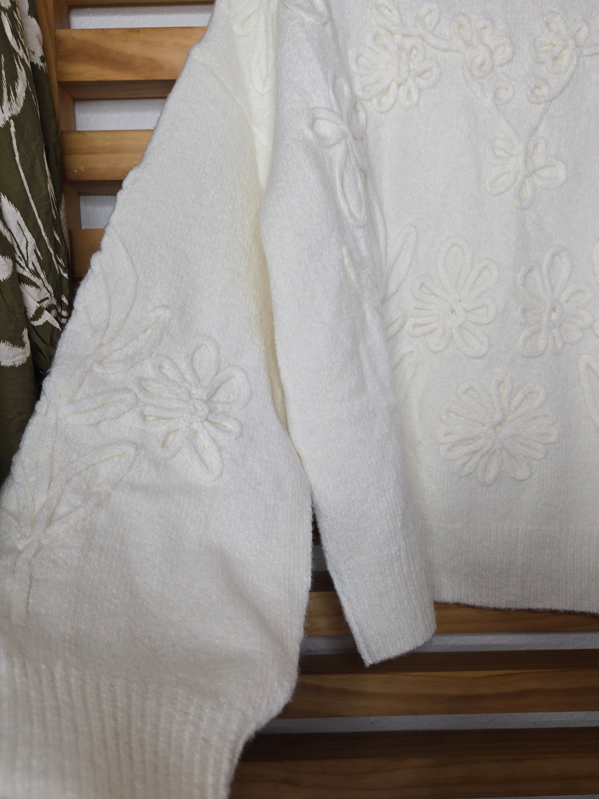 ivory sweater, knit sweater, floral knit, textured sweater, cozy sweater, women knitwear, feminine style, fall sweater, winter sweater