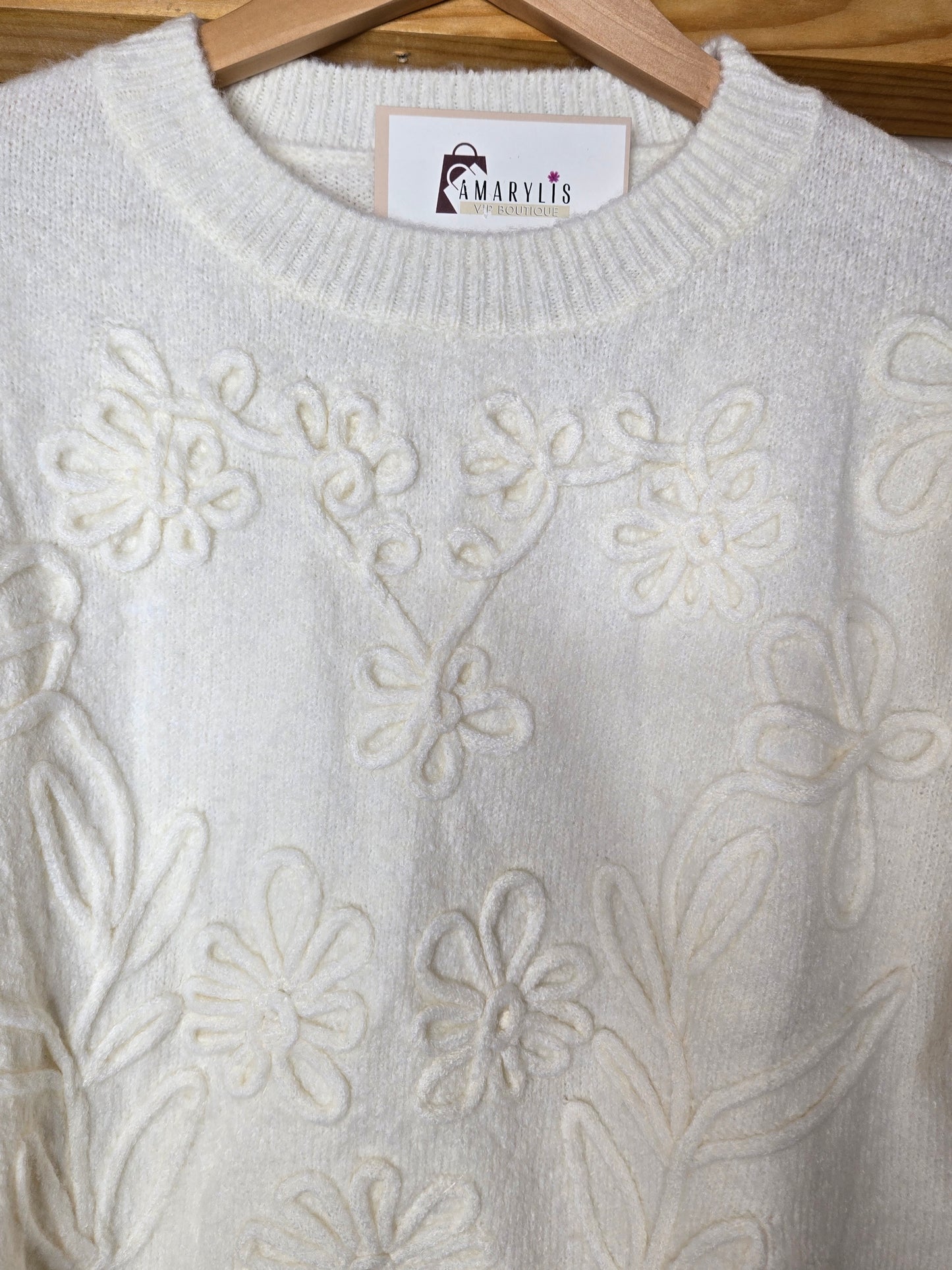 ivory sweater, knit sweater, floral knit, textured sweater, cozy sweater, women knitwear, feminine style, fall sweater, winter sweater