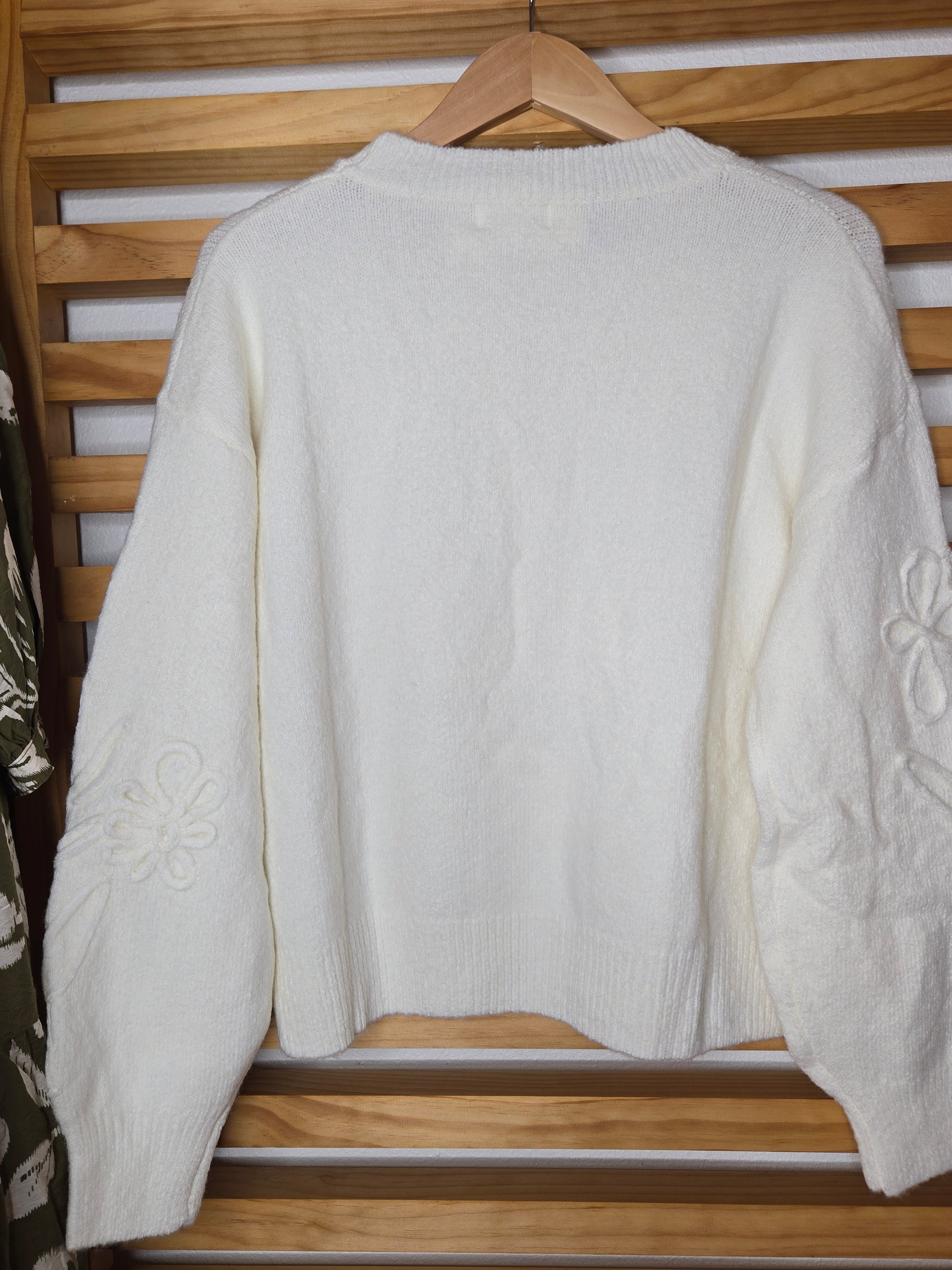 ivory sweater, knit sweater, floral knit, textured sweater, cozy sweater, women knitwear, feminine style, fall sweater, winter sweater