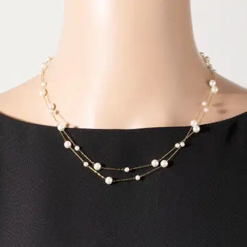 Layered Stainless Steel Chain Necklace with Pearl Accents