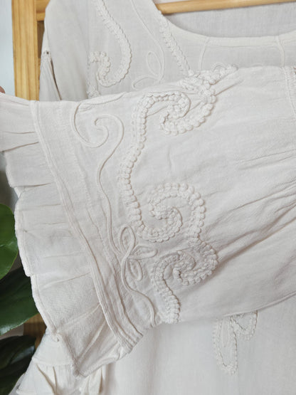 Casual Chic: Top with Tonal Soutaches and Flared Sleeves