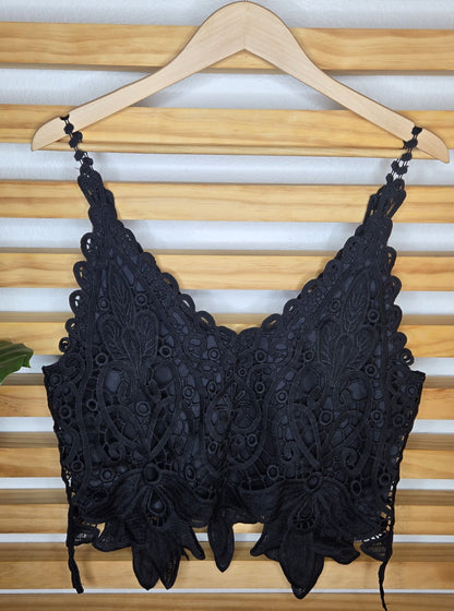 Crochet Floral Lace Black Cami