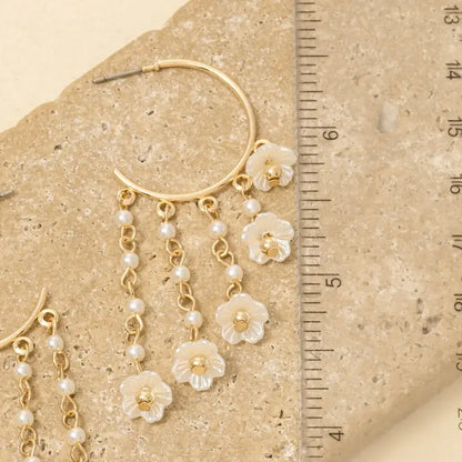hoop earrings, pearl earrings, floral hoops, boho accessories, feminine jewelry, statement hoops, boutique style