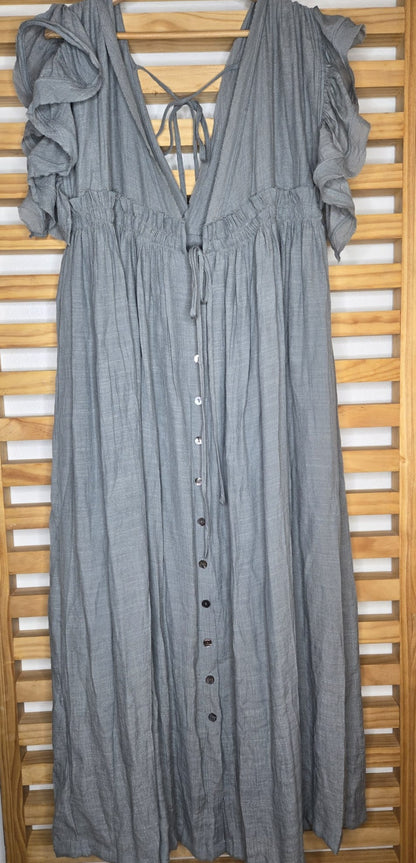 Deep V Neckline Ruffle Maxi Dress (Earl Gray)