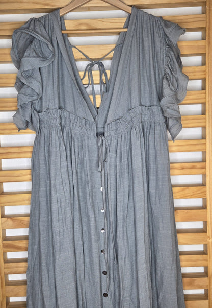 Deep V Neckline Ruffle Maxi Dress (Earl Gray)