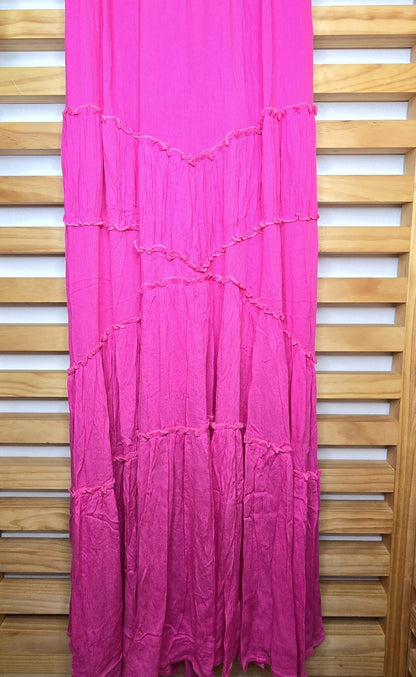 Crochet Lace Tiered Hem Maxi Fuchsia Dress