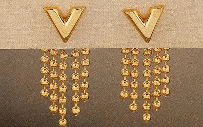 18K Gold Plated V Tassel Earrings