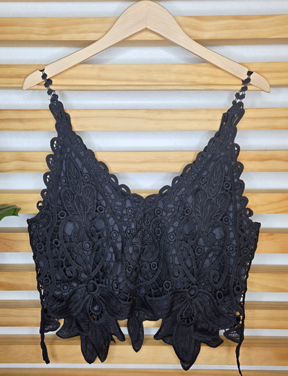 Crochet Floral Lace Black Cami