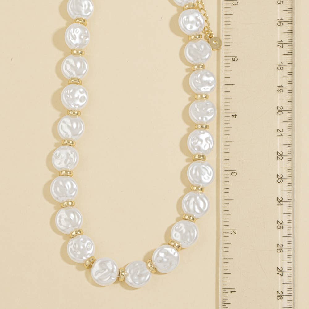 Coin pearl beaded station necklace in white