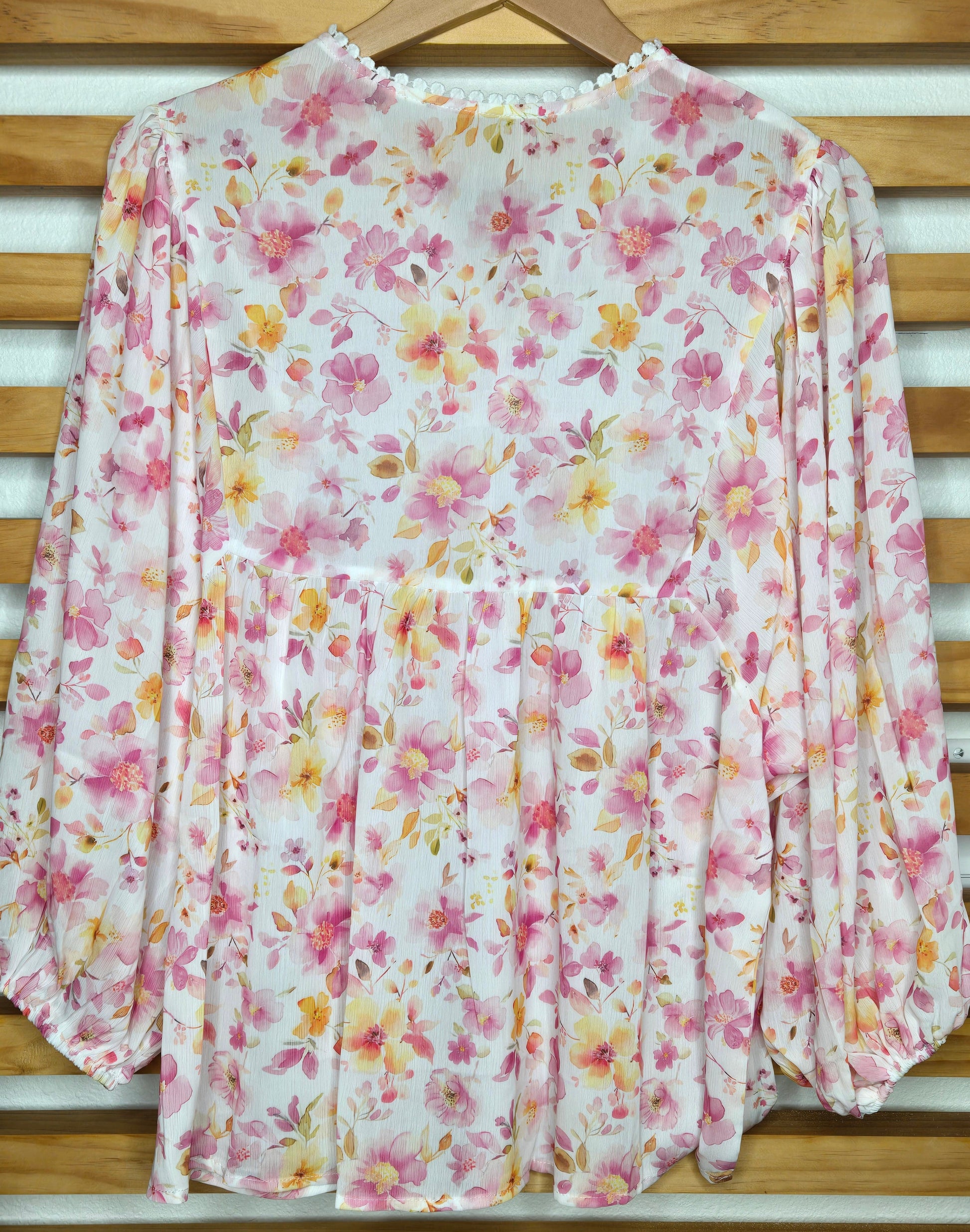 boho blouse, floral tunic, tassel tie top, puff sleeve blouse, smocked v neck, casual chic, bohemian style