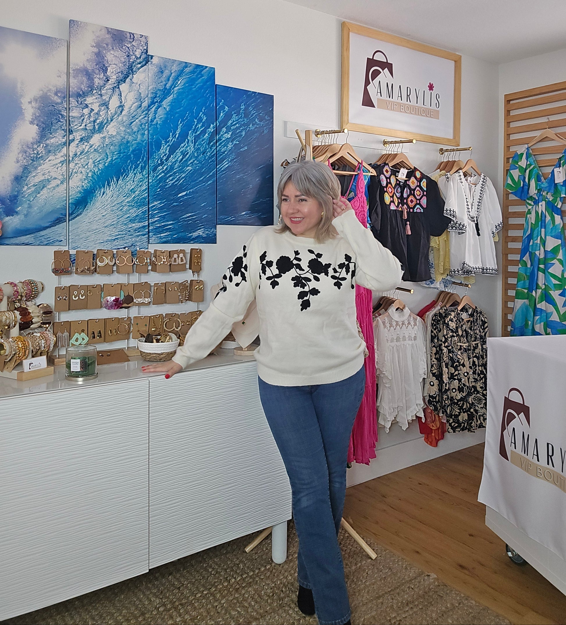 floral knit sweater, round neck sweater, cozy knit, feminine sweater, fall knitwear