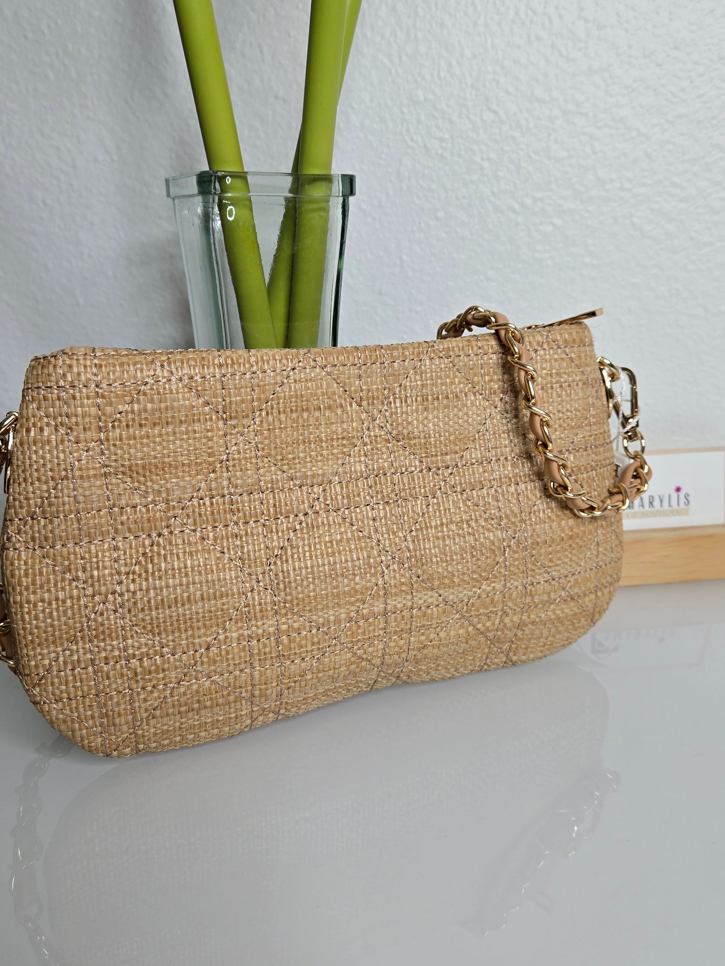 crossbody bag, convertible straps, quilted straw, neutral accessories, versatile handbag, boho chic, summer purse, Caroline Hill style, everyday crossbody, casual glam