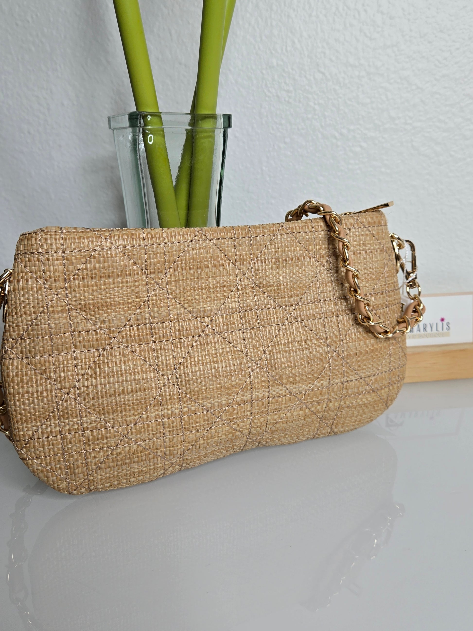 crossbody bag, convertible straps, quilted straw, neutral accessories, versatile handbag, boho chic, summer purse, Caroline Hill style, everyday crossbody, casual glam