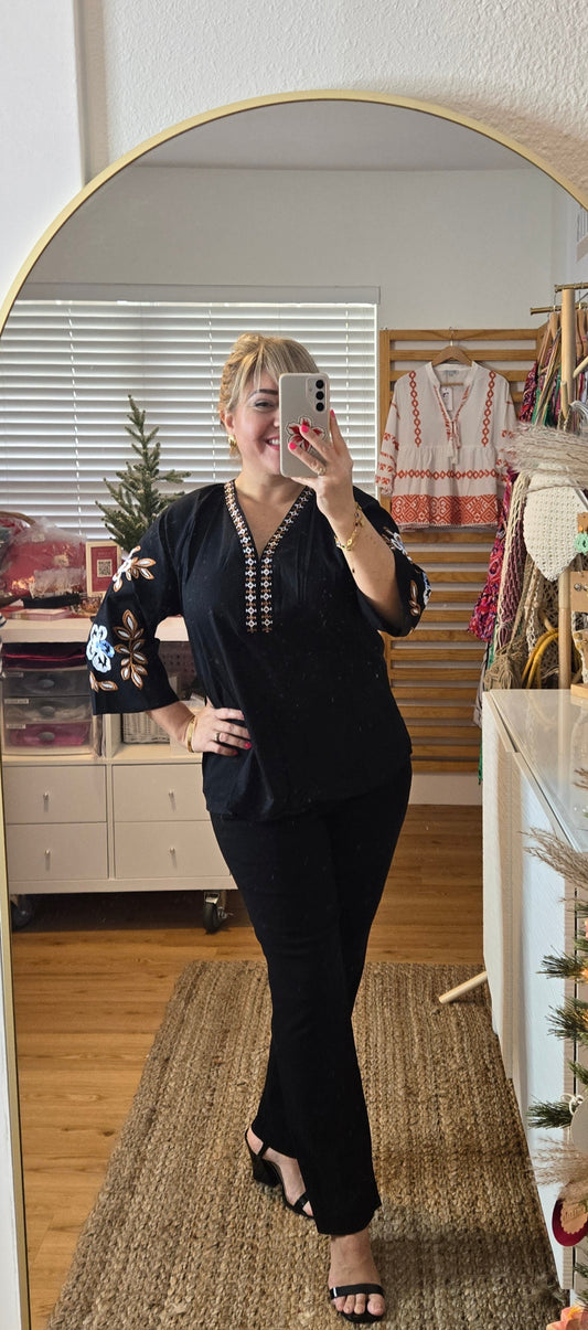 #EmbroideredBlouse #VNeckStyle #FeminineTouch #BohoFashion #LightweightComfort #BreathableCotton #StylishDetails #ElegantOutfit #EffortlessChic #FashionEssentials #BohoChic #StayCoolInStyle #UniqueDesign #SummerVibes #CasualElegance #RomanticStyle