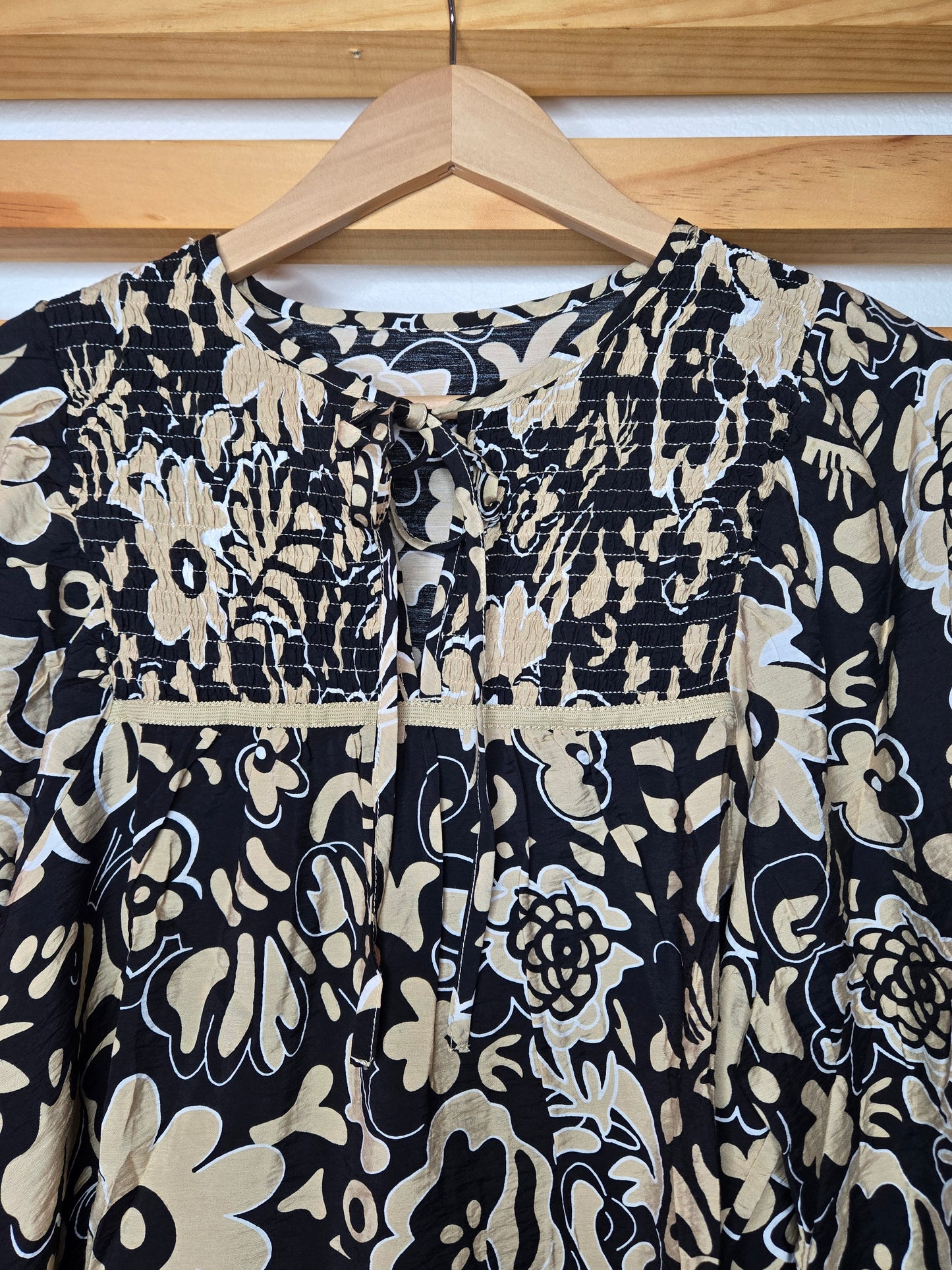 Black Boho Blouse with Cream Floral Print