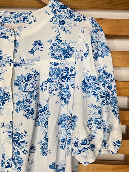 floral shirt, puff sleeves, casual wear, button-up blouse, light fabric, feminine style, versatile top, romantic fashion, spring outfit, boho touch, amarylisVIP Boutique, amarylis, boho