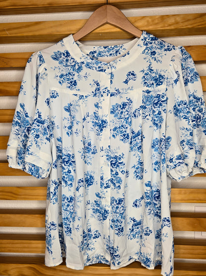 floral shirt, puff sleeves, casual wear, button-up blouse, light fabric, feminine style, versatile top, romantic fashion, spring outfit, boho touch, amarylisVIP Boutique, amarylis, boho