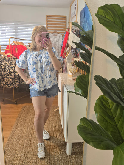 floral shirt, puff sleeves, casual wear, button-up blouse, light fabric, feminine style, versatile top, romantic fashion, spring outfit, boho touch, amarylisVIP Boutique, amarylis, boho