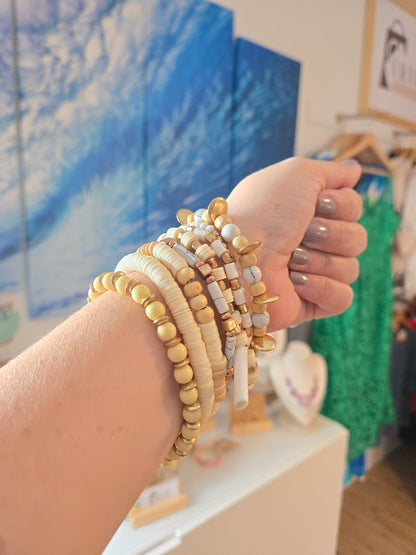 bracelet set, ivory jewelry, beaded bracelet, charm bracelet, boho accessories, women’s jewelry, everyday style, lightweight bracelet, amarylisvipboutique