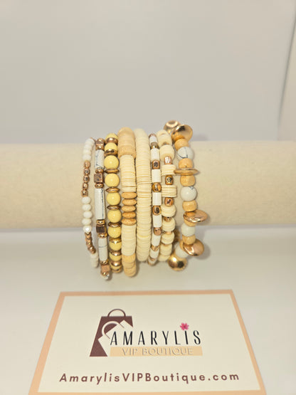 bracelet set, ivory jewelry, beaded bracelet, charm bracelet, boho accessories, women’s jewelry, everyday style, lightweight bracelet, amarylisvipboutique
