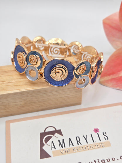 Vintage stretch bracelet
Abstract gold bracelet
Blue and pink accent jewelry
Stretchy bracelet for women
Comfortable gold-tone bracelet
Elastic bracelet for small wrists
Boho chic gold bracelet
Everyday vintage bracelet
Retro gold jewelry for women
Adjustable vintage bracelet