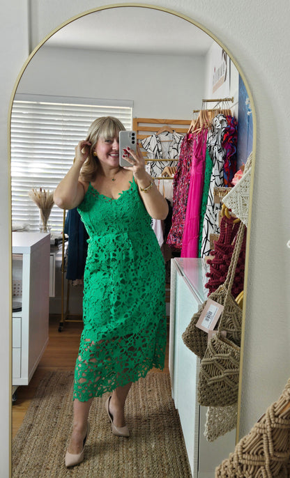 Crochet Lace Green Dress (Midi)