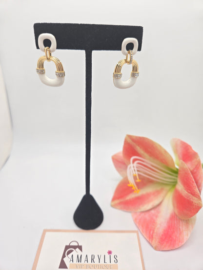 white and gold earrings, zirconia earrings, elegant earrings, sparkling earrings, fashion jewelry, statement earrings, women's accessories, sophisticated earrings, chic earrings, gold jewelry