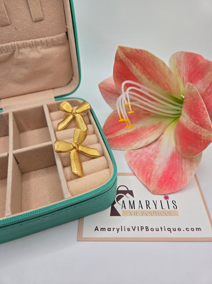 18K Gold Bow Stud Earrings, Tarnish-Resistant and Stainless Steel