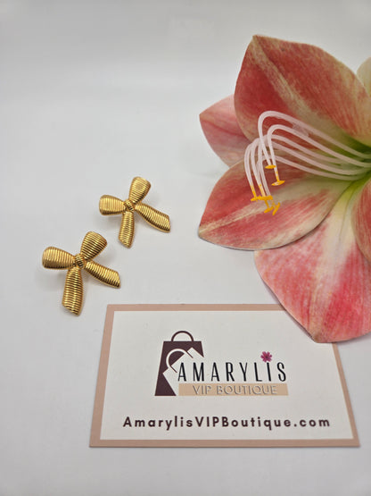 18K Gold Bow Stud Earrings, Tarnish-Resistant and Stainless Steel
