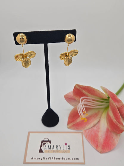 Elegant Floral Drop Earrings in 18K Gold, Tarnish-Resistant Finish