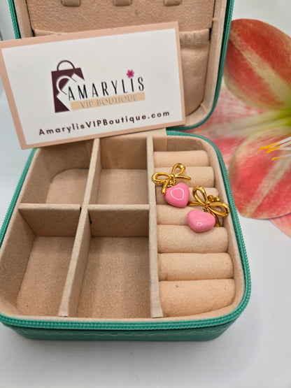 18K Gold Dainty Bow Heart Earrings - Non-Tarnish