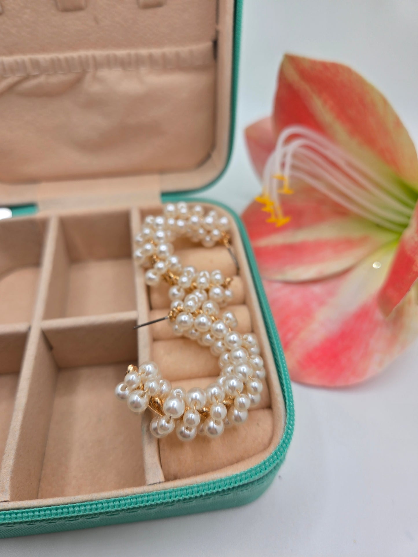 Pearl Cluster Hoop Earrings