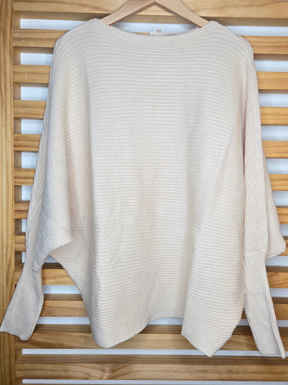 Relaxed Fit Sweater with Puff Sleeves and a Boat Neckline