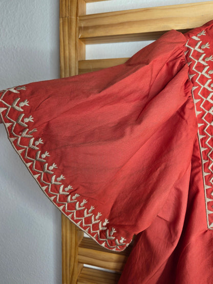 Boho-Inspired Blouse with Embroidery and Tie Neck Detail