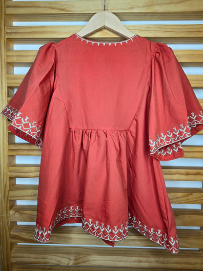 Boho-Inspired Blouse with Embroidery and Tie Neck Detail