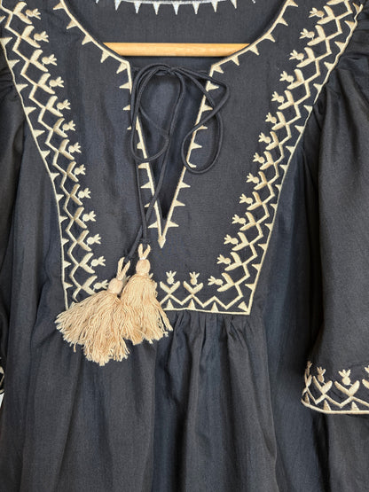 Boho-Inspired Blouse with Embroidery and Tie Neck Detail