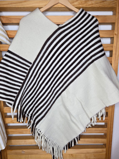 Front poncho, asymmetrical poncho, striped poncho, boho chic, fall fashion, layering piece, one size, cozy style, women’s fashion