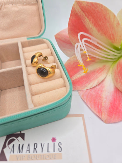 gold earrings, stud earrings, gold bean earrings, stone center earrings, elegant gold studs, everyday jewelry, minimalist earrings, dainty gold earrings, gold accessories, boho chic earrings, classic gold earrings, boutique jewelry, Amarylis VIP Boutique