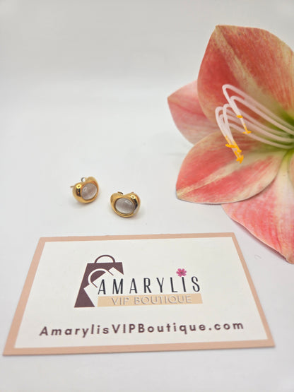 gold earrings, stud earrings, gold bean earrings, stone center earrings, elegant gold studs, everyday jewelry, minimalist earrings, dainty gold earrings, gold accessories, boho chic earrings, classic gold earrings, boutique jewelry, Amarylis VIP Boutique