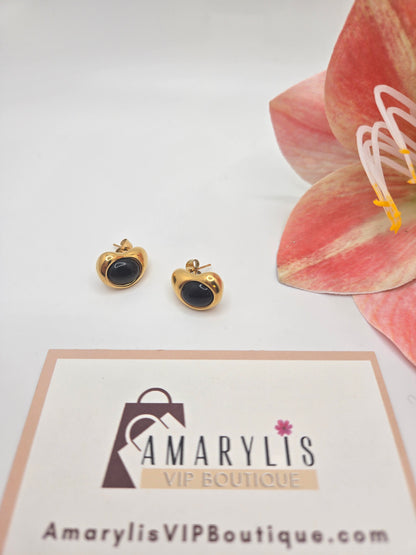 gold earrings, stud earrings, gold bean earrings, stone center earrings, elegant gold studs, everyday jewelry, minimalist earrings, dainty gold earrings, gold accessories, boho chic earrings, classic gold earrings, boutique jewelry, Amarylis VIP Boutique